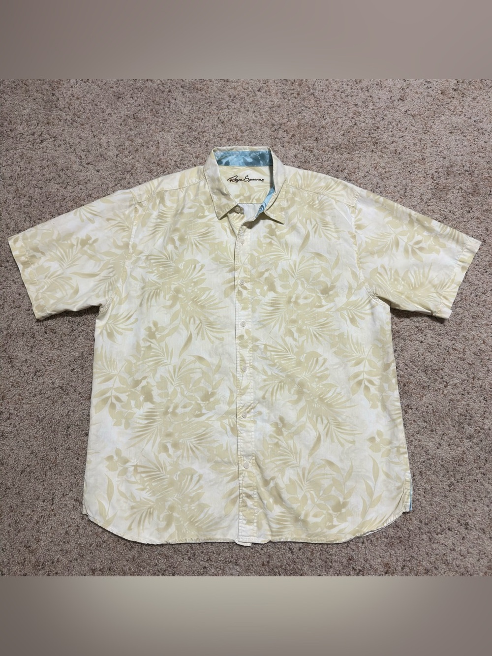 Reyn Spooner Hawaiian Shirt Mens Yellow Floral Leaves